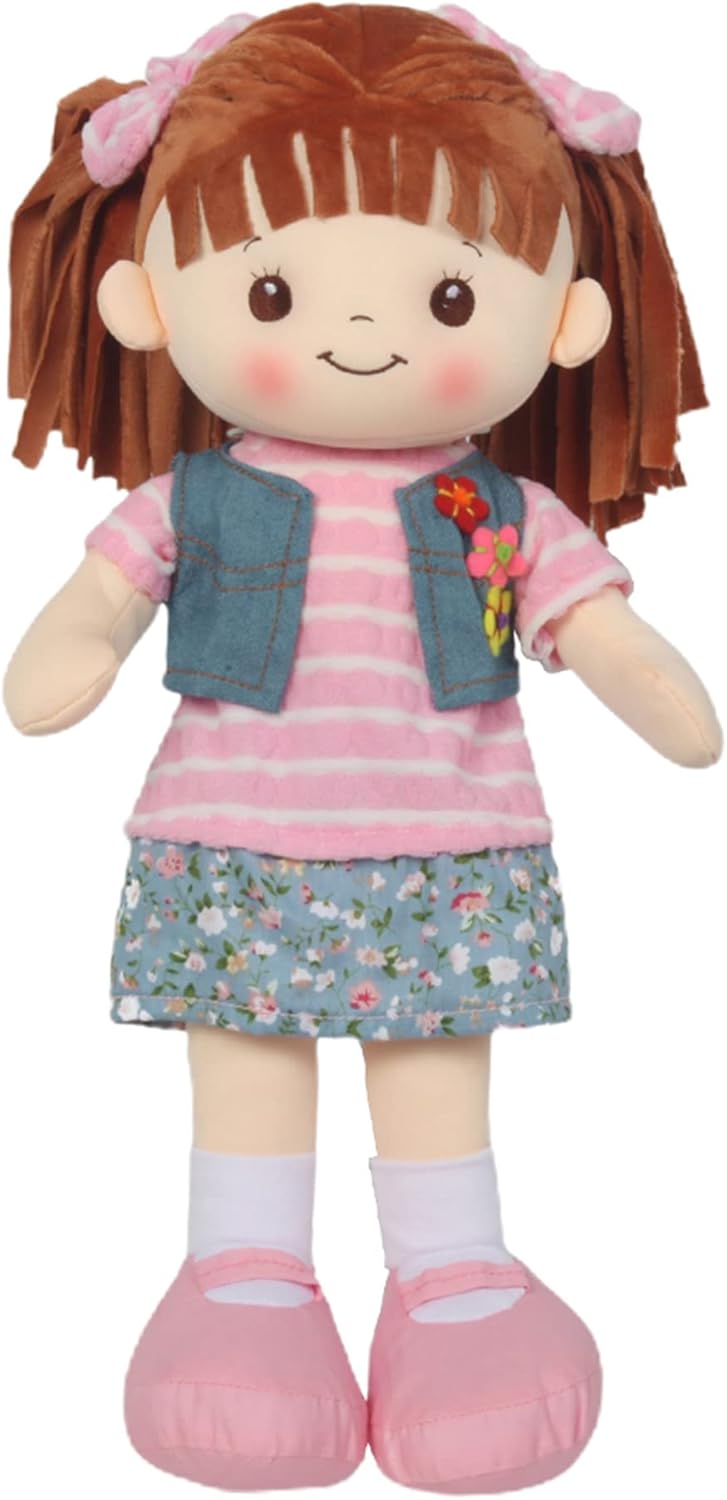 Linzy Toys, 16 Little Sweet Hearts Interactive Soft Plush RAG Doll, Embroidered FACE  Removable Clothes, Educational Doll, Muñecas de trapo para niña, First Doll for Kids (90958) , Floral · v2