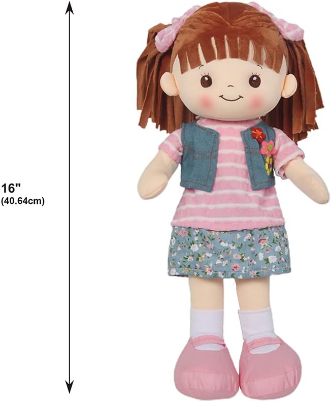 Linzy Toys, 16 Little Sweet Hearts Interactive Soft Plush RAG Doll, Embroidered FACE  Removable Clothes, Educational Doll, Muñecas de trapo para niña, First Doll for Kids (90958) , Floral · v2