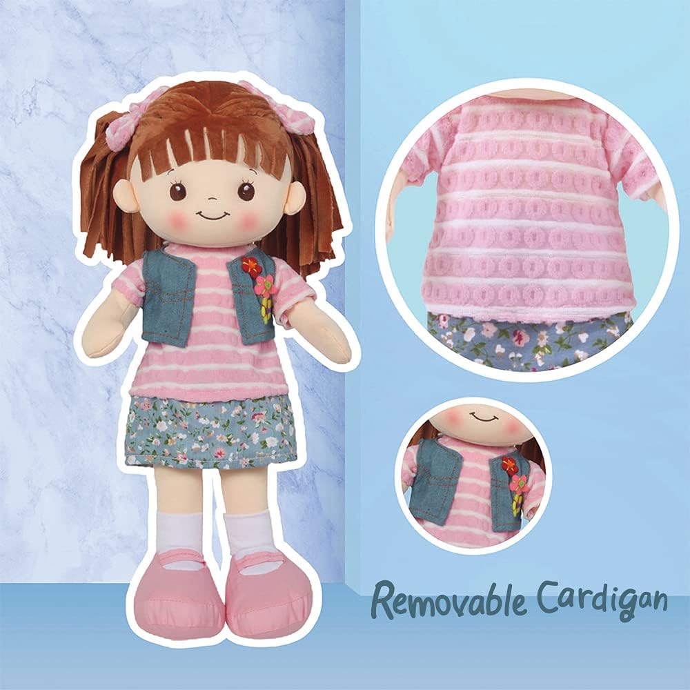 Linzy Toys, 16 Little Sweet Hearts Interactive Soft Plush RAG Doll, Embroidered FACE  Removable Clothes, Educational Doll, Muñecas de trapo para niña, First Doll for Kids (90958) , Floral · v2