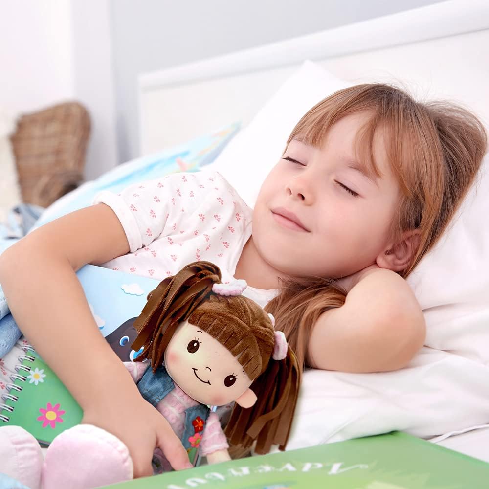 Linzy Toys, 16 Little Sweet Hearts Interactive Soft Plush RAG Doll, Embroidered FACE  Removable Clothes, Educational Doll, Muñecas de trapo para niña, First Doll for Kids (90958) , Floral · v2