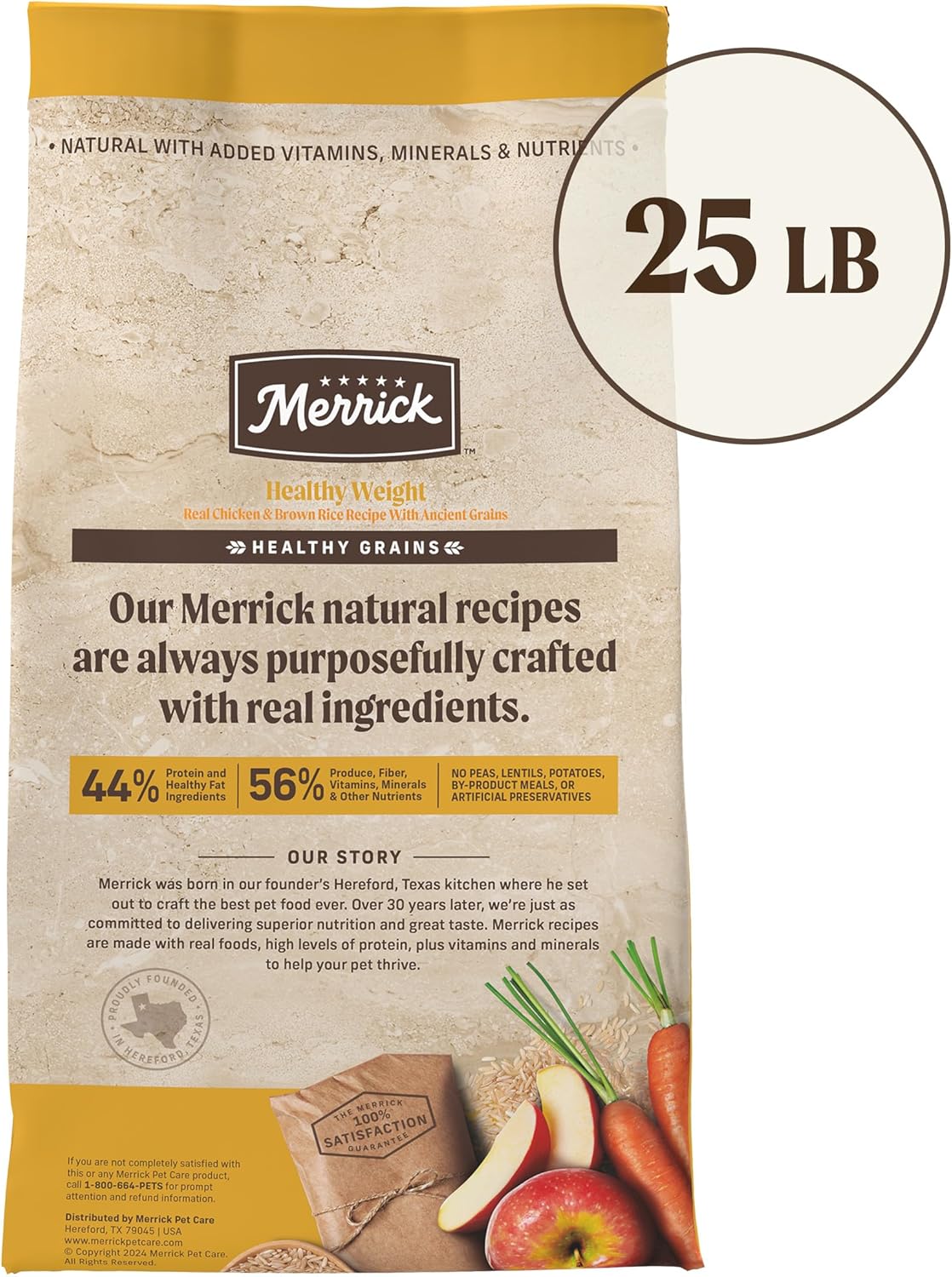 Alimento seco Merrick Healthy Grains de primera calidad para perros adultos, croquetas sanas y naturales, receta para un peso saludable, bolsa de 25 libras