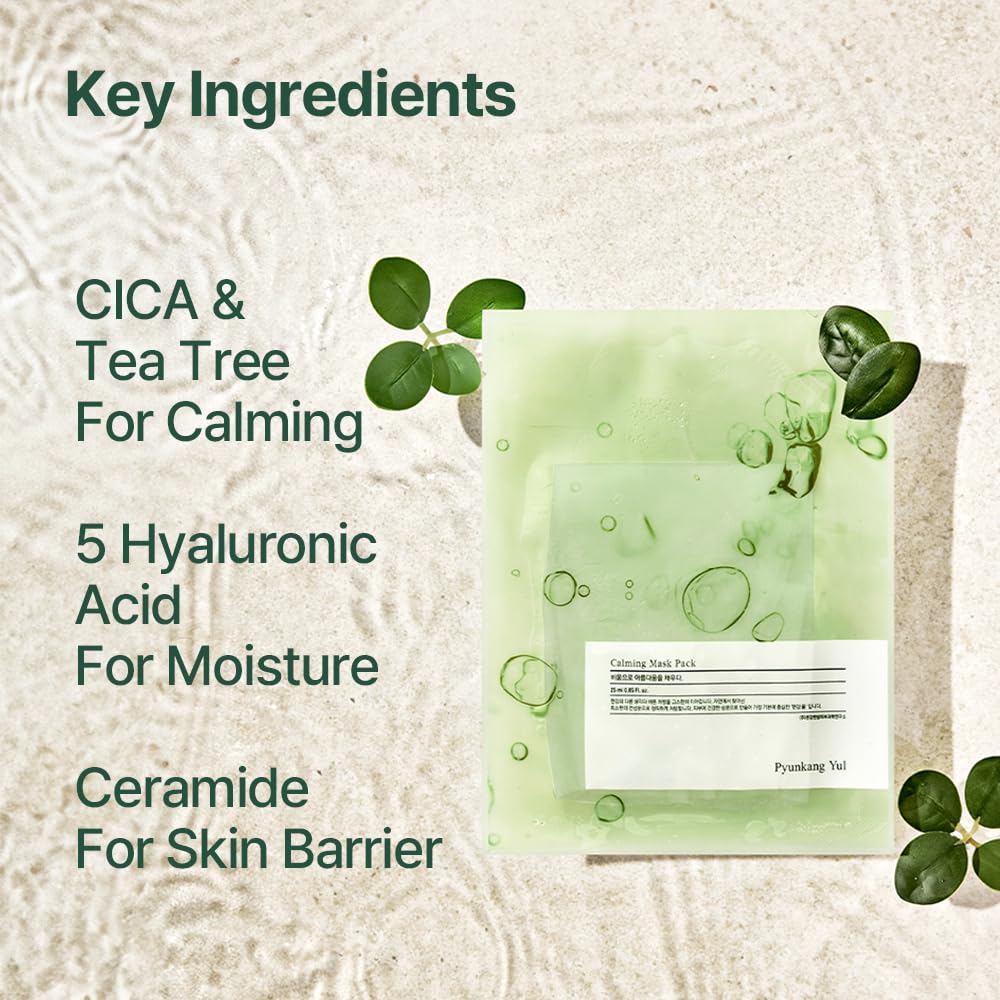 Pyunkang Yul Ceramide Calming Mask Pack 10 PCS - Korean Face Mask Skin Care Products, Beauty Face Mask Containing Panthenol, Hyaluronic Acid, Tea Tree, Shea Butter, Squalene and Cica, K-Beauty