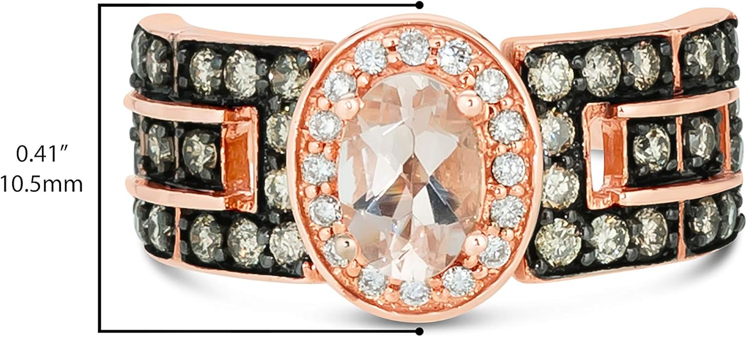 LE VIAN 14 Ayar Pembe Altın, Oval Morganit 7/8 Cttw Beyaz/Çikolata Pırlanta Halo Nişan Yüzüğü (H-I amp; Süslü Kahverengi Renk, SI1-SI2 Berraklığı) - Beden 7