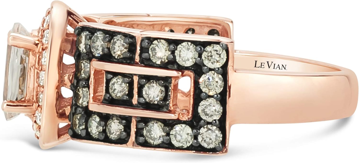 LE VIAN 14 Ayar Pembe Altın, Oval Morganit 7/8 Cttw Beyaz/Çikolata Pırlanta Halo Nişan Yüzüğü (H-I amp; Süslü Kahverengi Renk, SI1-SI2 Berraklığı) - Beden 7