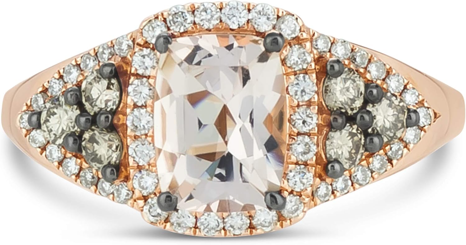 LeVian 14K Rose Gold Cushion Cut Morganite  1/2 Cttw White amp; Chocolate Diamond Halo Engagement Ring (Fancy Brown/G-H Color, VS2-SI2 Clarity) · v4