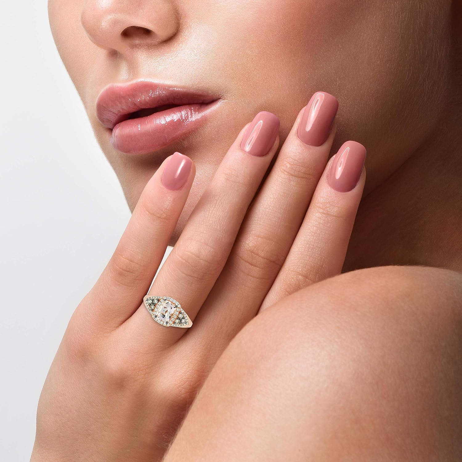 LeVian 14K Rose Gold Cushion Cut Morganite  1/2 Cttw White amp; Chocolate Diamond Halo Engagement Ring (Fancy Brown/G-H Color, VS2-SI2 Clarity) · v4