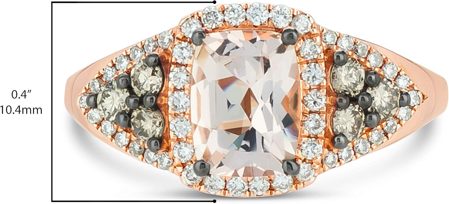 LeVian 14K Rose Gold Cushion Cut Morganite  1/2 Cttw White amp; Chocolate Diamond Halo Engagement Ring (Fancy Brown/G-H Color, VS2-SI2 Clarity) · v4