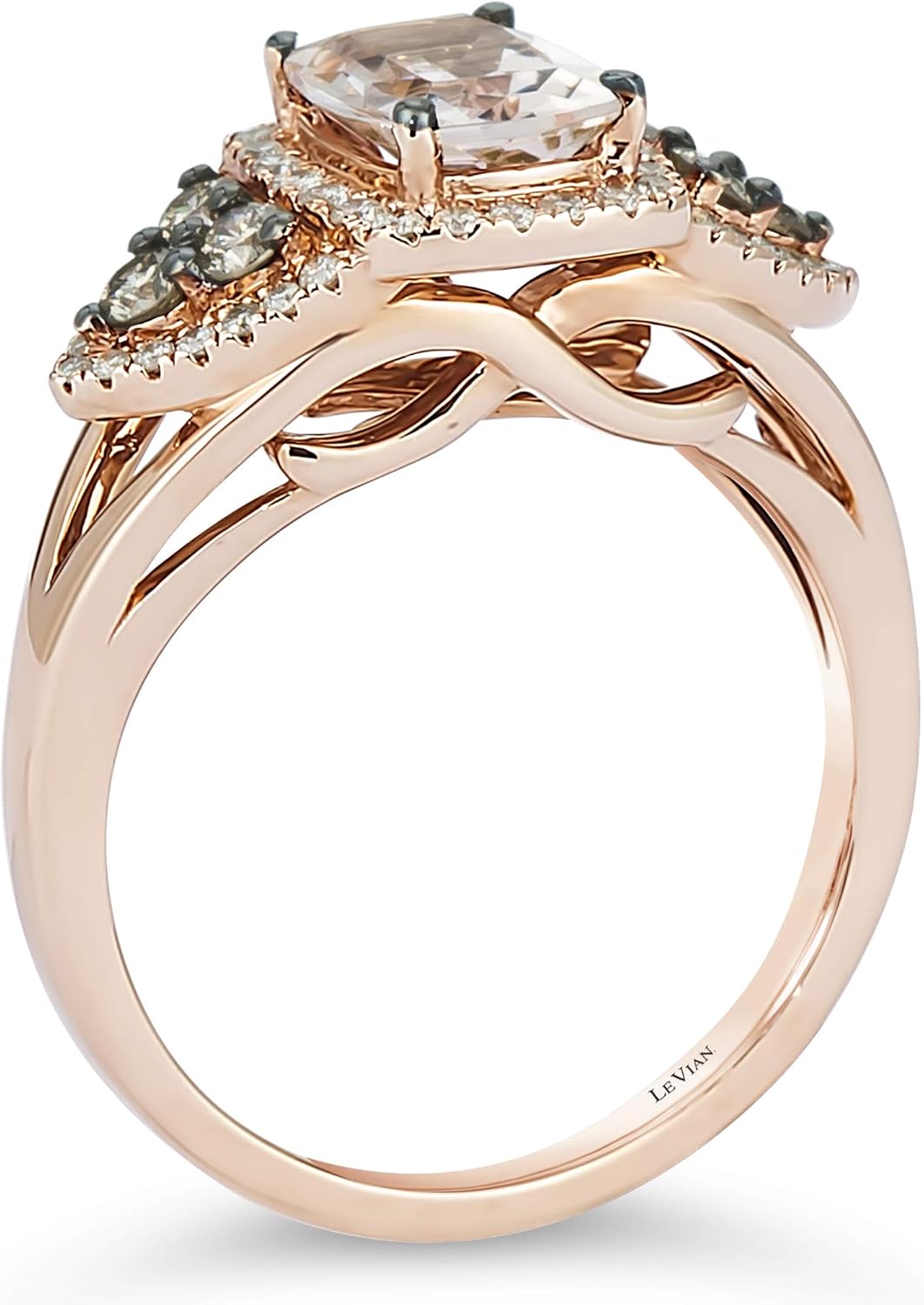 LeVian 14K Rose Gold Cushion Cut Morganite  1/2 Cttw White amp; Chocolate Diamond Halo Engagement Ring (Fancy Brown/G-H Color, VS2-SI2 Clarity) · v4