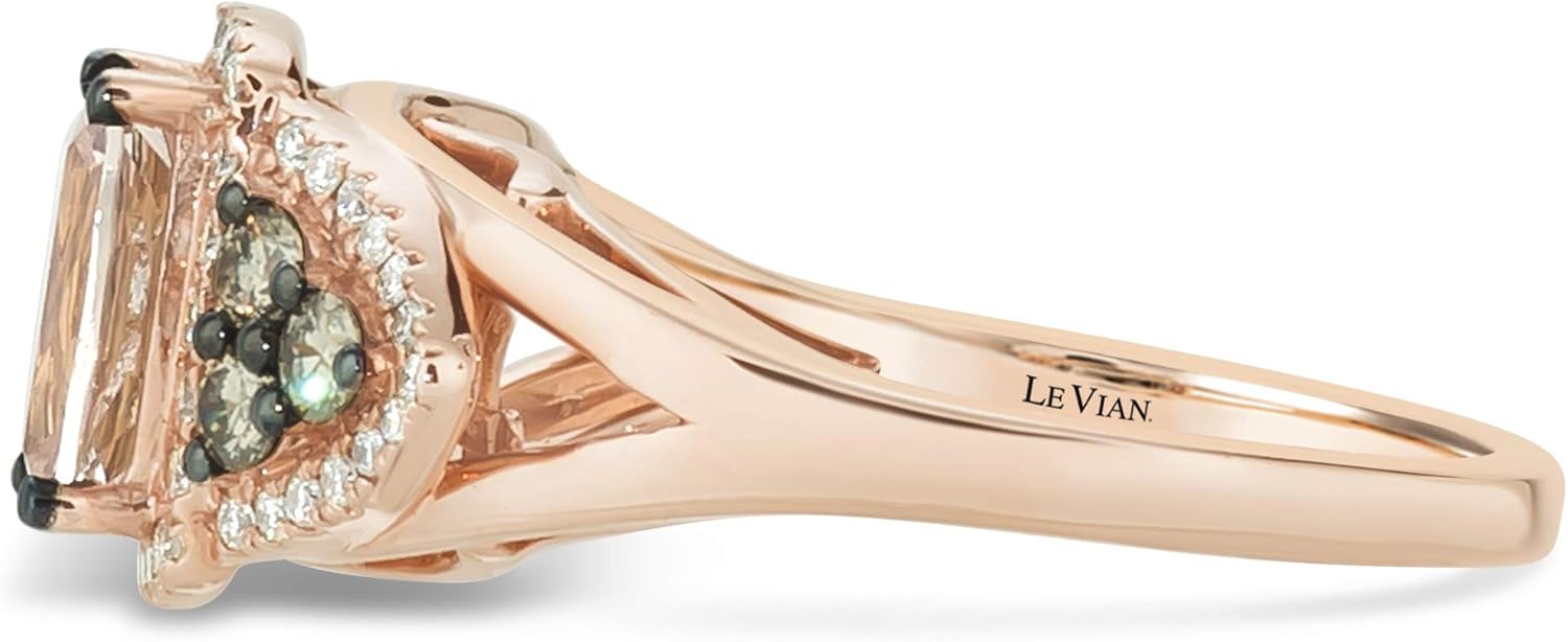 LeVian 14K Rose Gold Cushion Cut Morganite  1/2 Cttw White amp; Chocolate Diamond Halo Engagement Ring (Fancy Brown/G-H Color, VS2-SI2 Clarity) · v4