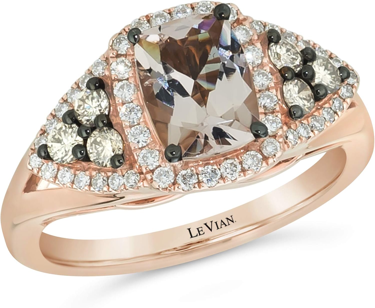 LeVian 14K Rose Gold Cushion Cut Morganite  1/2 Cttw White amp; Chocolate Diamond Halo Engagement Ring (Fancy Brown/G-H Color, VS2-SI2 Clarity) · v4