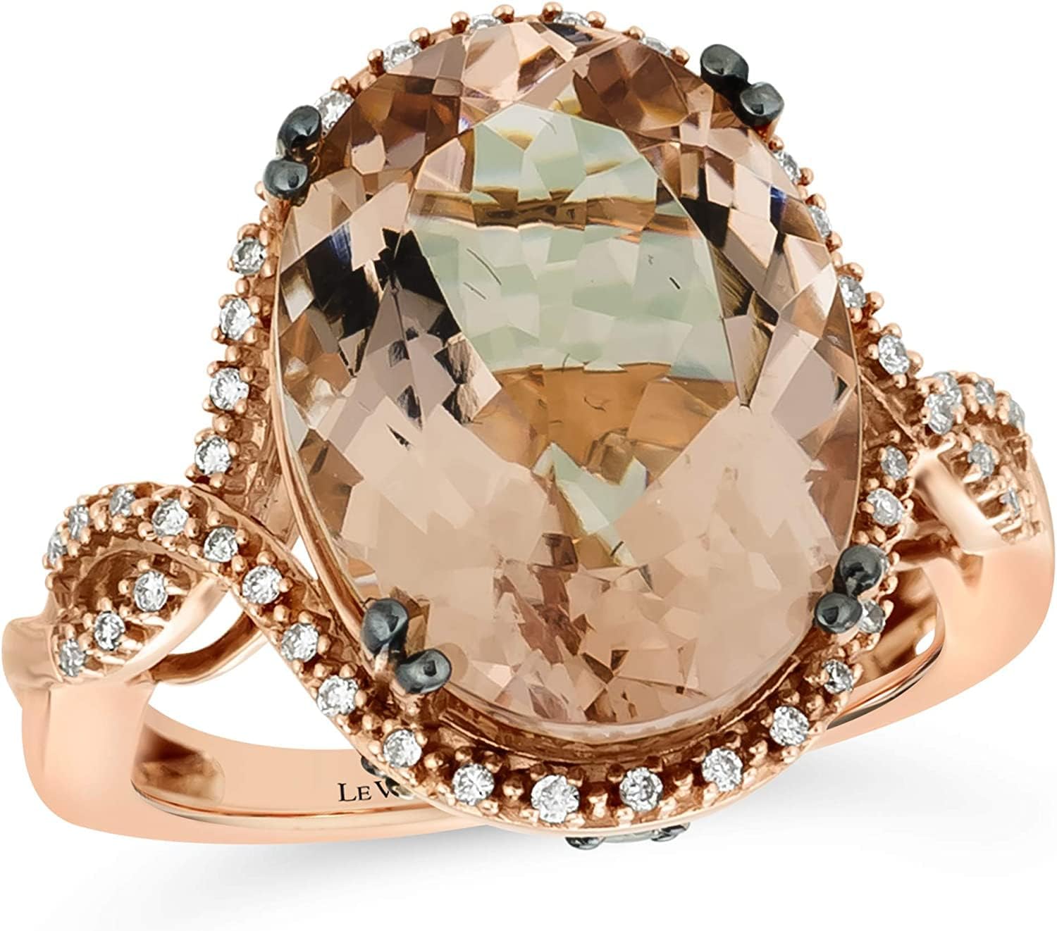 1/4 Carat Diamond and Oval Morganite Halo Engagement Ring for Women in 14k Rose Gold (Fancy Brown/G-H, VS2-SI2, cttw) Promise Anniversary Ring Size 5 to 10 by LeVian · v4