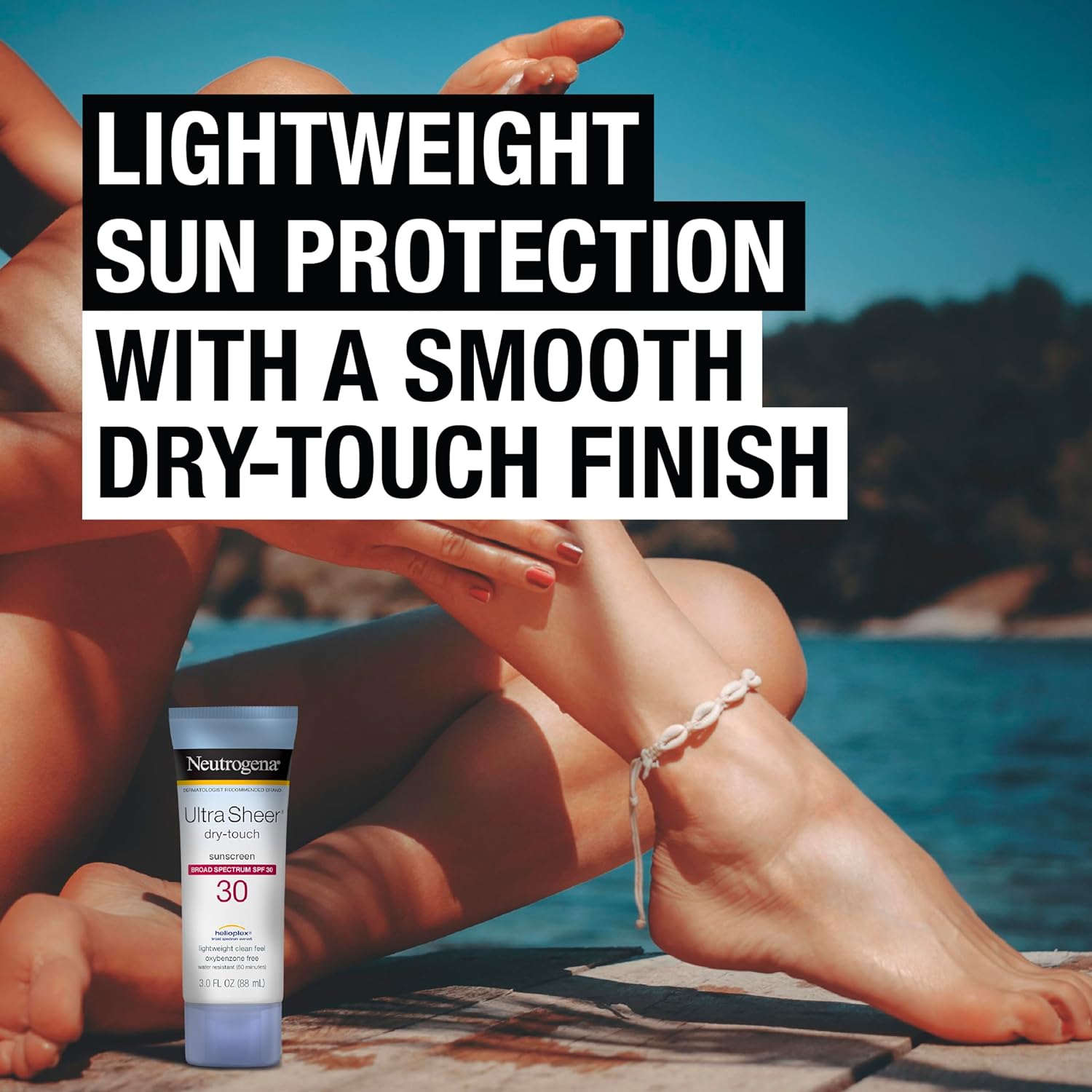 Lozione solare Neutrogena Ultra Sheer Dry-Touch, protezione UVA/UVB ad ampio spettro SPF 30, senza ossibenzone, resistente all'acqua, non comedogenica, non grassa, formato da viaggio, 3 Fl Oz, confezione da 3