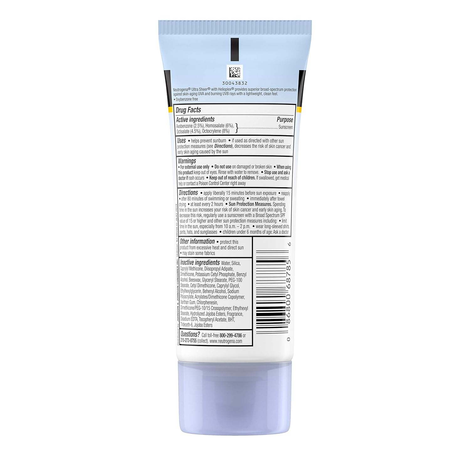 Lozione solare Neutrogena Ultra Sheer Dry-Touch, protezione UVA/UVB ad ampio spettro SPF 30, senza ossibenzone, resistente all'acqua, non comedogenica, non grassa, formato da viaggio, 3 Fl Oz, confezione da 3