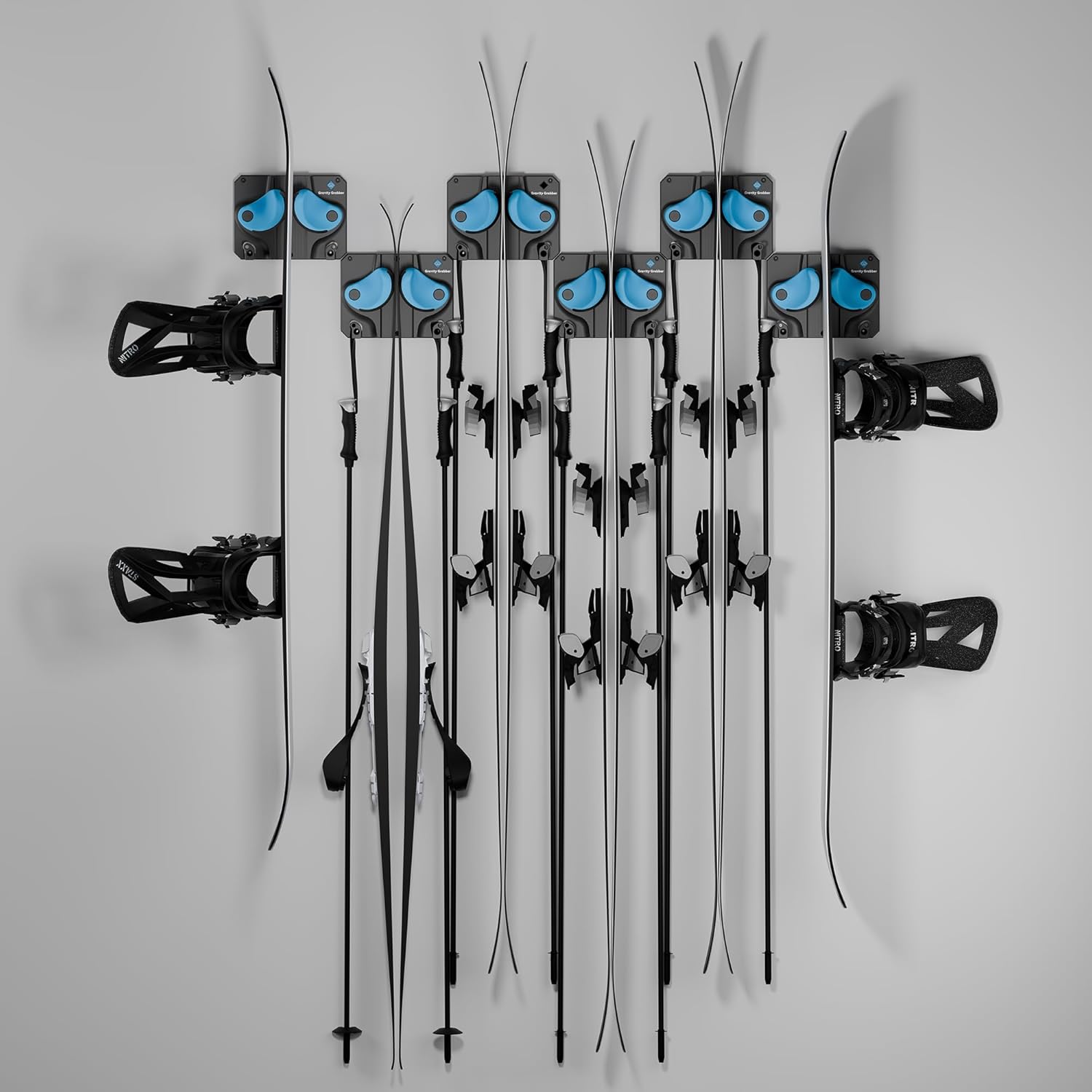 Ultimativer Ski- und Snowboard-Wandhalter | Sichere, rutschfeste Aufbewahrung | Passt auf jedes Ski/Board | Garagenorganisation | Skiablage | Snowboard-Ablage | Organizer für Winterausrüstung | 6er-Pack