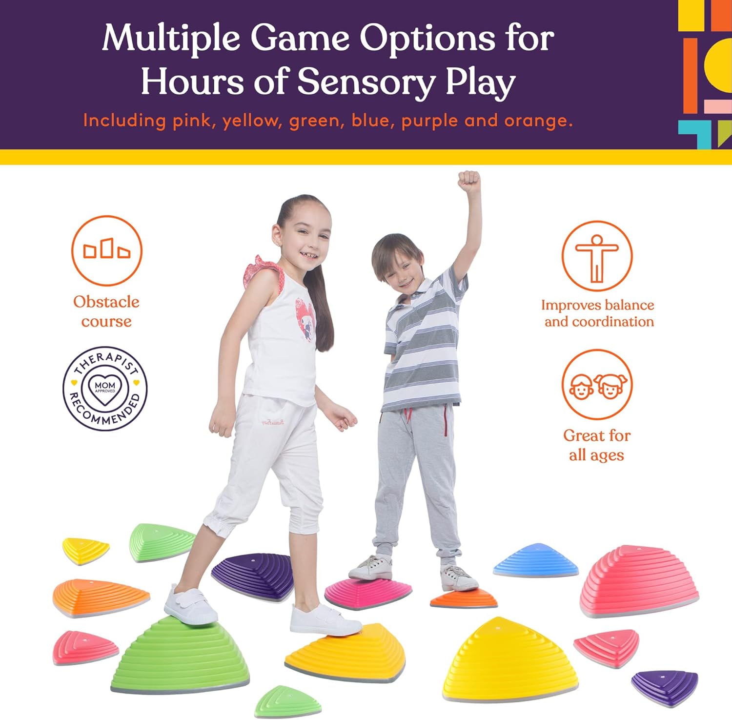 Special Supplies 15 Stepping Stones for Kids Indoor and Outdoor Balance Blocks Promote Coordination, Balance, Strength Child Safe Rubber, Non-Slip Edging · v2