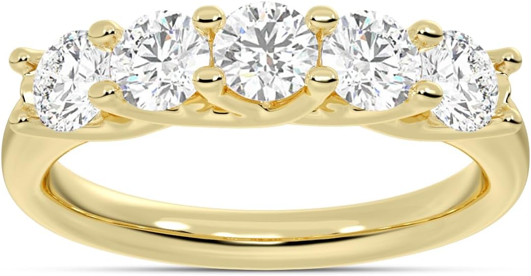 Lab Grown Five Stone Diamond Rings for Women | 10K Solid Yellow and White Gold Certified 1/4-1 CT. TW. Diamond Anniversary Bands and Diamond Wedding Rings for Women · v2