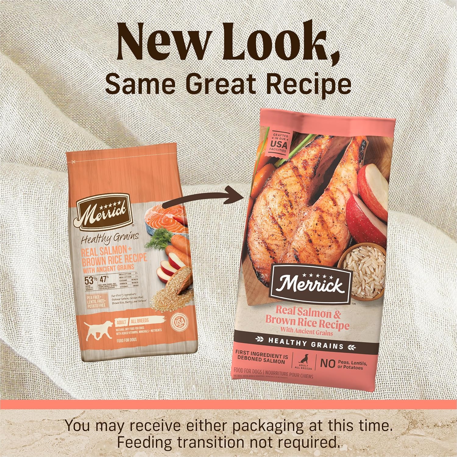 Merrick Healthy Grains Premium droogvoer voor volwassenen, gezonde en natuurlijke brokjes met zalm en bruine rijst