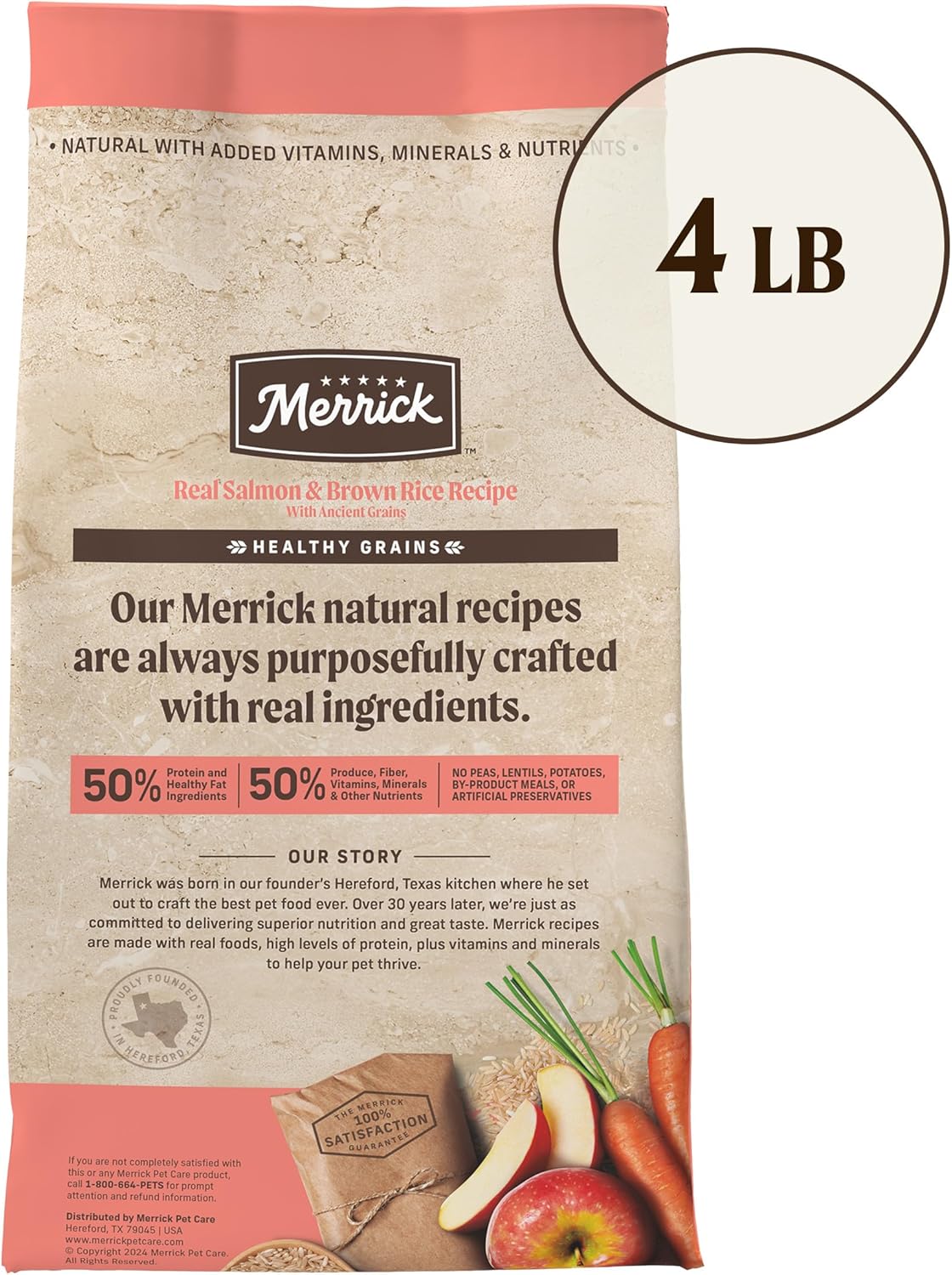 Merrick Healthy Grains Premium droogvoer voor volwassenen, gezonde en natuurlijke brokjes met zalm en bruine rijst