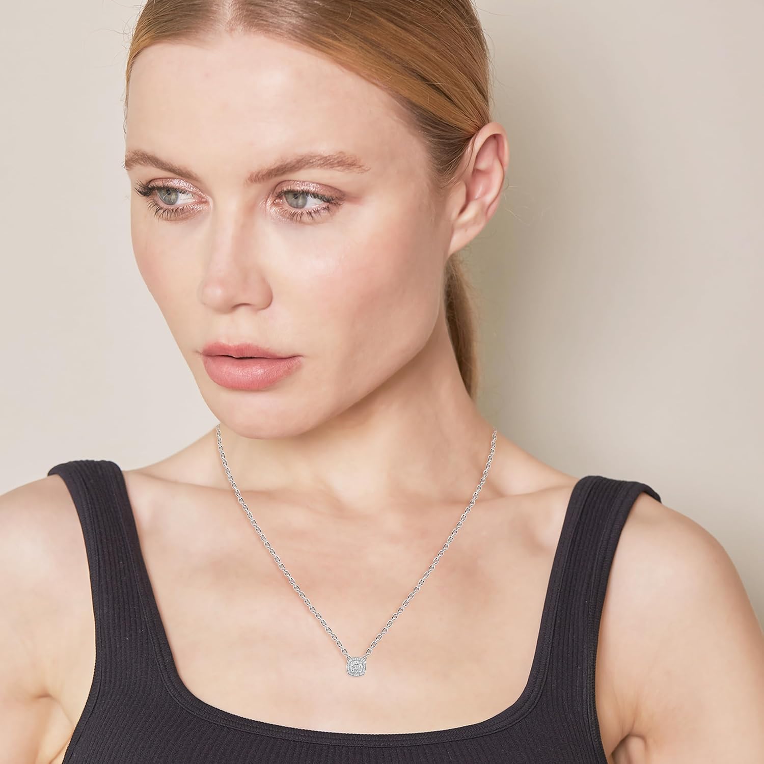 1/2 Carat Necklaces for Women - 925 Sterling Silver Necklace - Round Cut Natural Diamond Cushion Halo Pendant - Fine Jewelry for Her - Gift Box Included