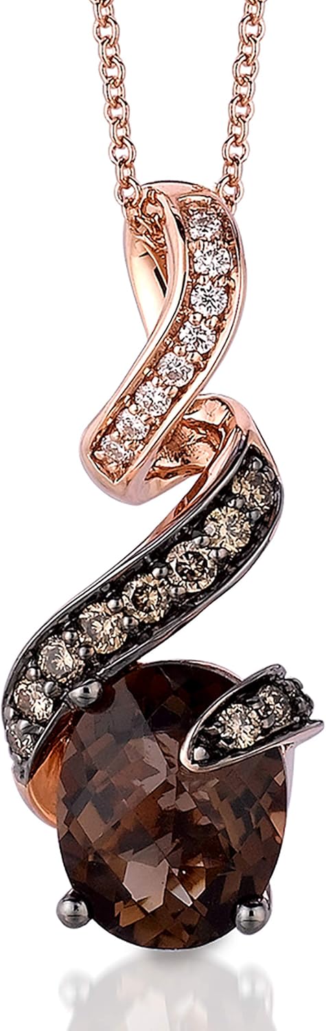 LE VIAN 14k Rose Gold Ribbon Pendant Necklace for Women I 1/4 Carat Vanilla and Chocolate Diamond with 2 Carat Oval Smoky Quartz Necklace (G-H/Brown, VS2-SI1, cttw) 18 Inch Chain with Lobster Claw · v2