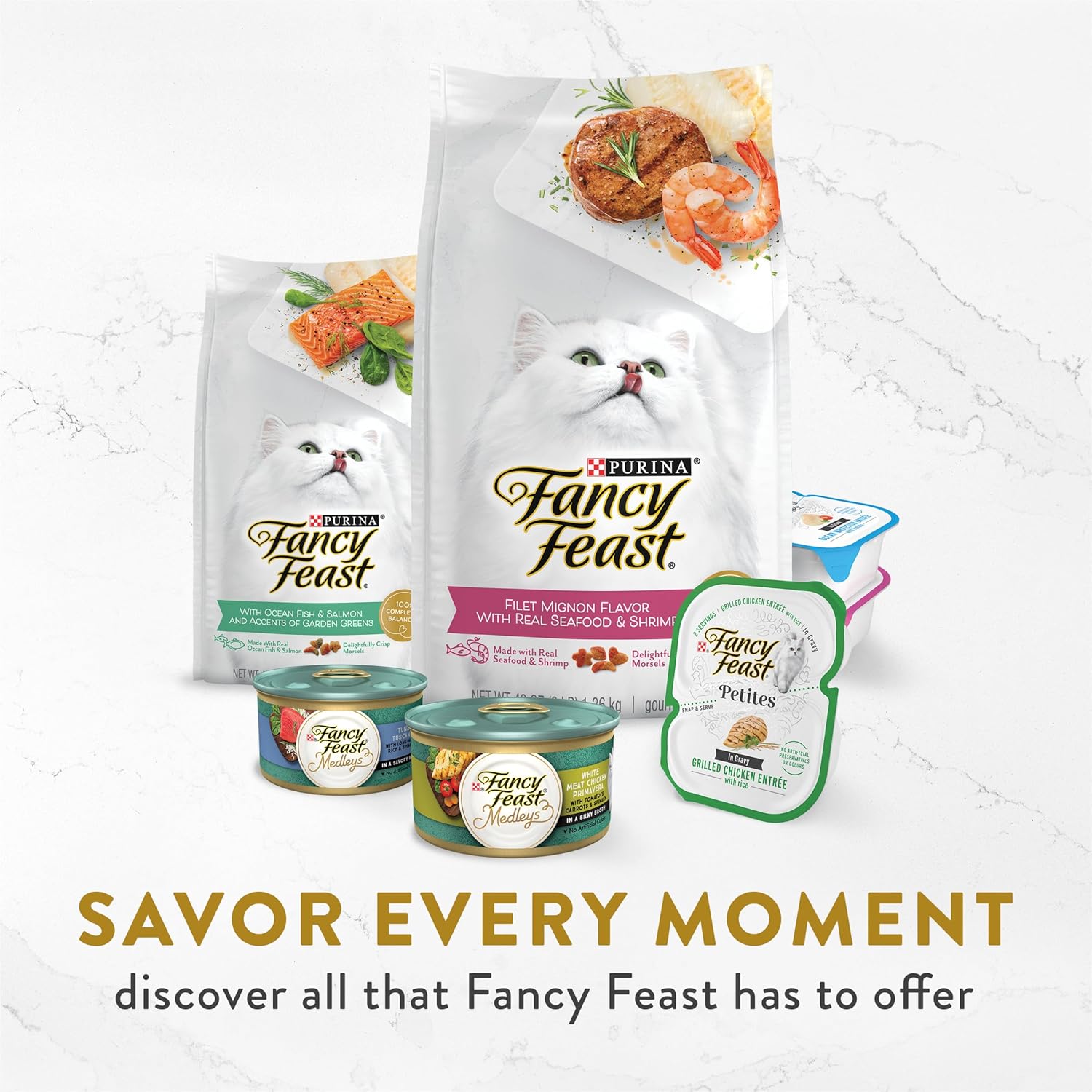 Aperitivos Purina Fancy Feast para lamerse, sin cereales, comida para gatos, carne blanca, pollo y ternera desmenuzada, paquete de 10, bandejas de 1.1 oz