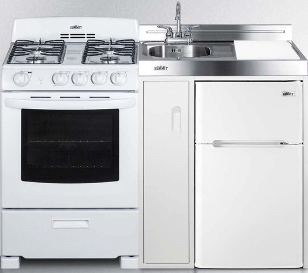 Summit Appliance ACK54GASW 54 Wide All-in-One Kitchenette with 115V 4-Burner Gas Range, Refrigerator-Freezer, Sink, Cutting Board and Cutlery Storage, and a Storage Cabinet · v4
