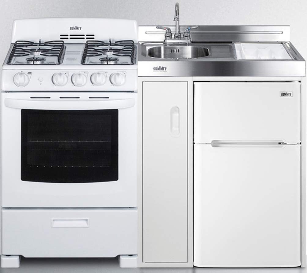 Summit Appliance ACK54GASW 54 Wide All-in-One Kitchenette with 115V 4-Burner Gas Range, Refrigerator-Freezer, Sink, Cutting Board and Cutlery Storage, and a Storage Cabinet · v4
