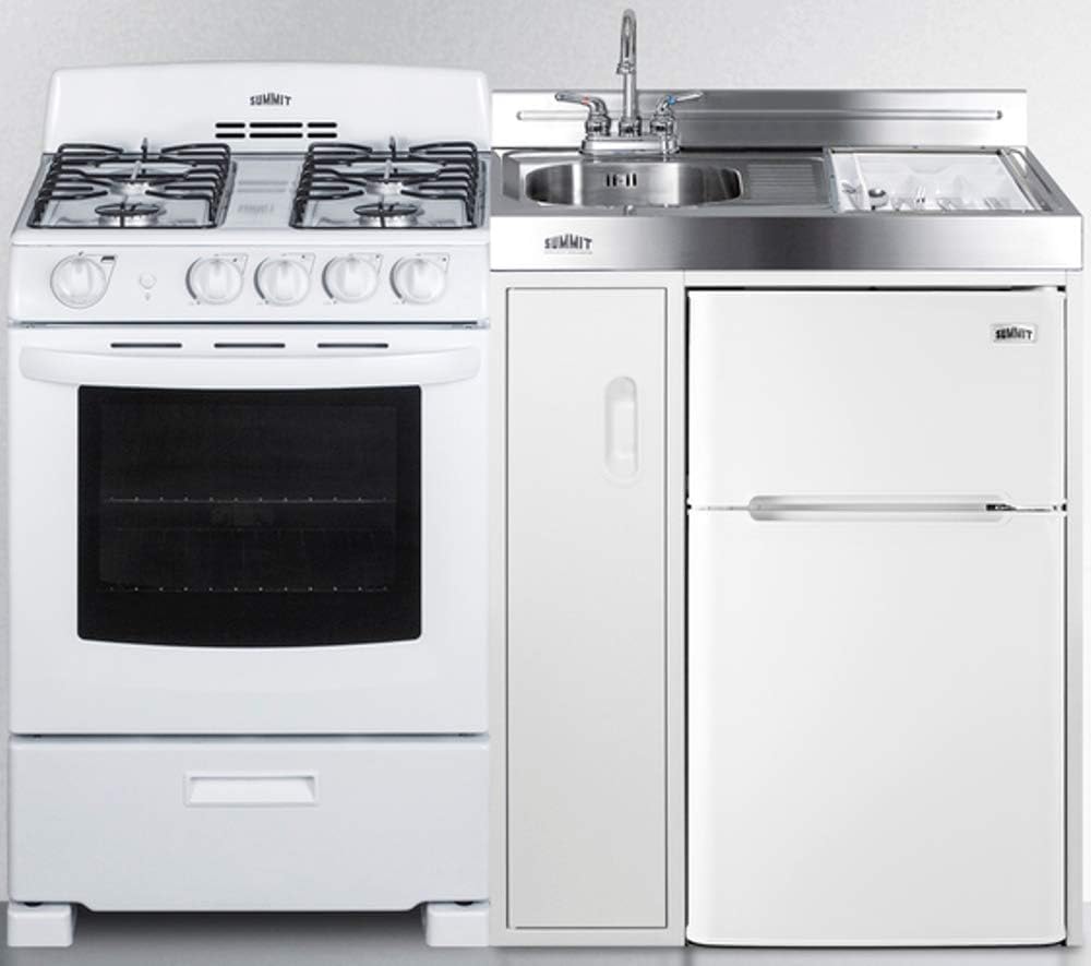 Summit Appliance ACK54GASW 54 Wide All-in-One Kitchenette with 115V 4-Burner Gas Range, Refrigerator-Freezer, Sink, Cutting Board and Cutlery Storage, and a Storage Cabinet · v4