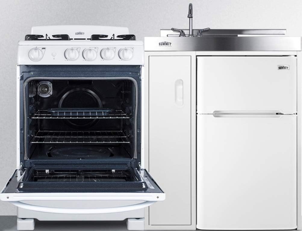 Summit Appliance ACK54GASW 54 Wide All-in-One Kitchenette with 115V 4-Burner Gas Range, Refrigerator-Freezer, Sink, Cutting Board and Cutlery Storage, and a Storage Cabinet · v4