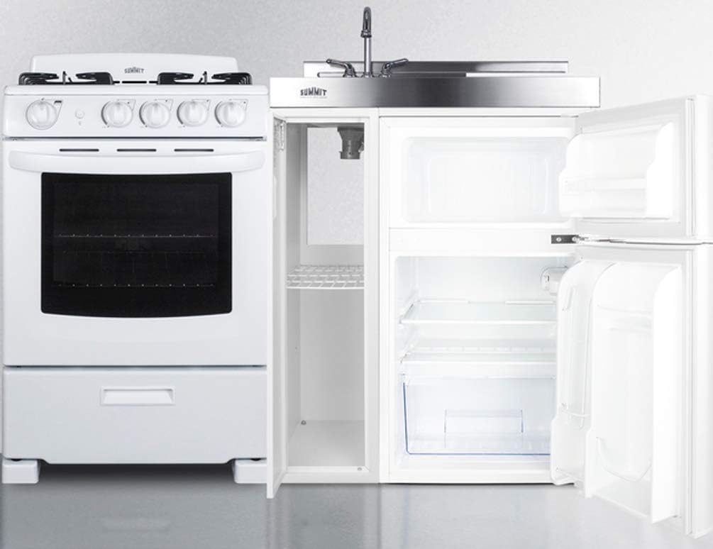 Summit Appliance ACK54GASW 54 Wide All-in-One Kitchenette with 115V 4-Burner Gas Range, Refrigerator-Freezer, Sink, Cutting Board and Cutlery Storage, and a Storage Cabinet · v4