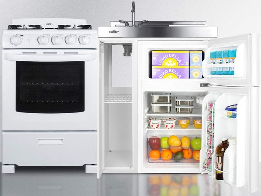 Summit Appliance ACK54GASW 54 Wide All-in-One Kitchenette with 115V 4-Burner Gas Range, Refrigerator-Freezer, Sink, Cutting Board and Cutlery Storage, and a Storage Cabinet · v4