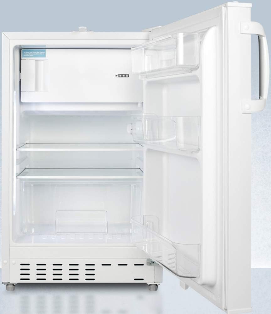 Frigorífico-congelador Summit Appliance ADA302RFZ integrado bajo encimera, compatible con la ADA, en blanco, diseñado para almacenamiento de uso general con descongelación manual, estantes de vidrio, cerradura frontal y almacenamiento en la puerta