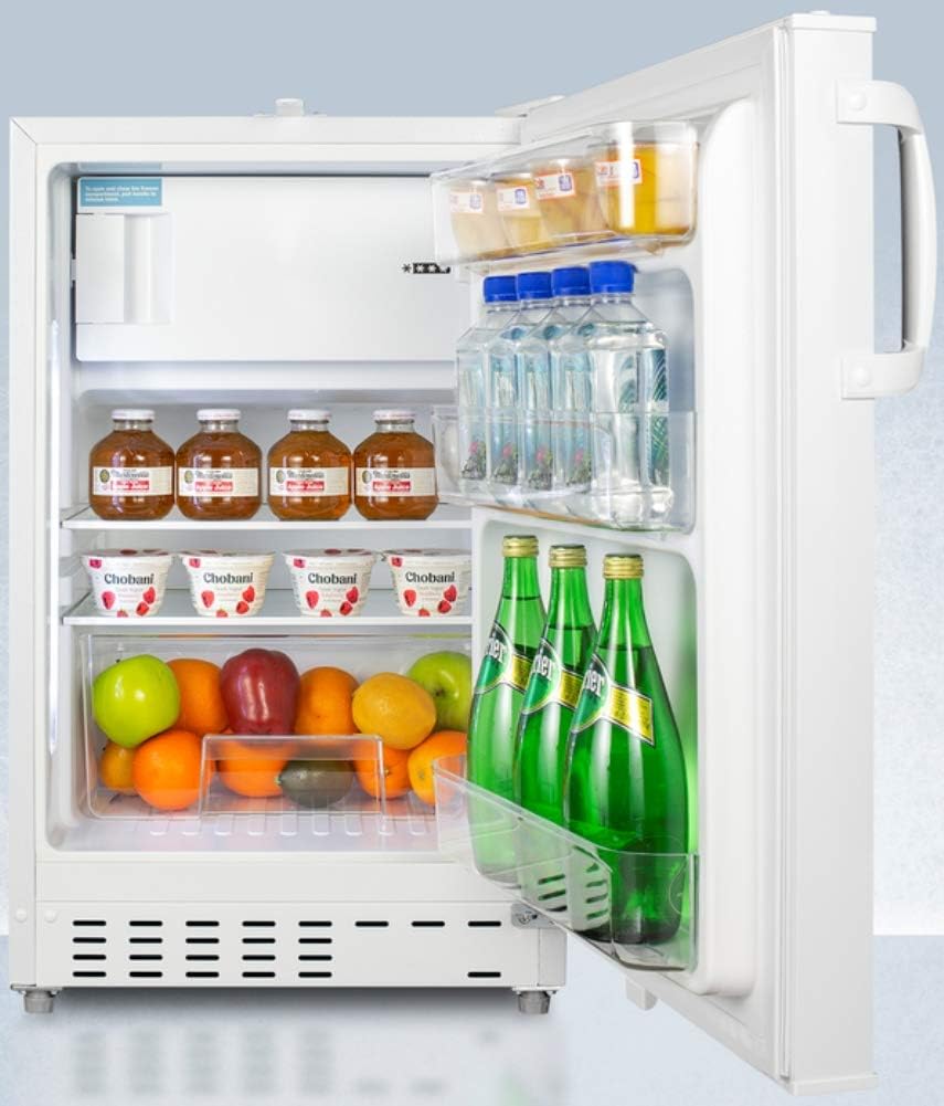 Frigorífico-congelador Summit Appliance ADA302RFZ integrado bajo encimera, compatible con la ADA, en blanco, diseñado para almacenamiento de uso general con descongelación manual, estantes de vidrio, cerradura frontal y almacenamiento en la puerta