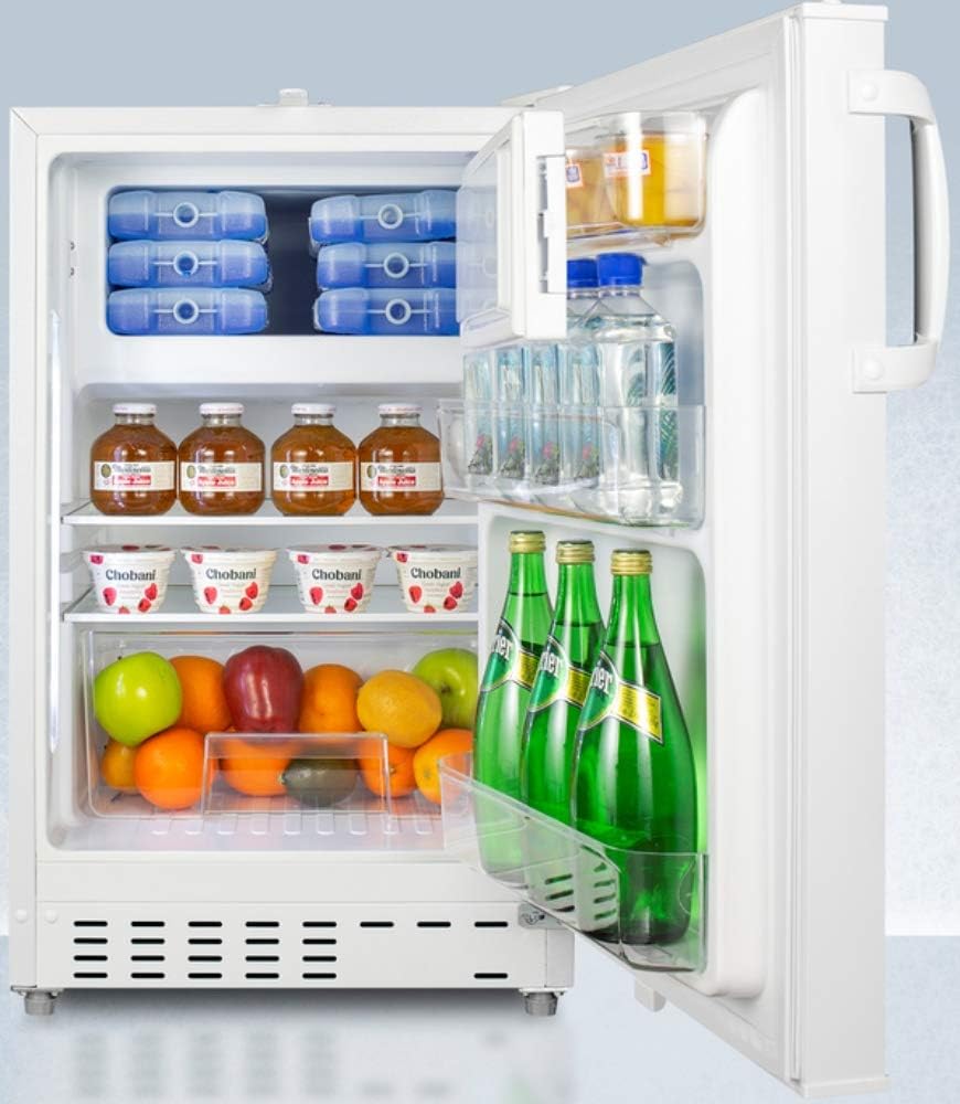 Frigorífico-congelador Summit Appliance ADA302RFZ integrado bajo encimera, compatible con la ADA, en blanco, diseñado para almacenamiento de uso general con descongelación manual, estantes de vidrio, cerradura frontal y almacenamiento en la puerta
