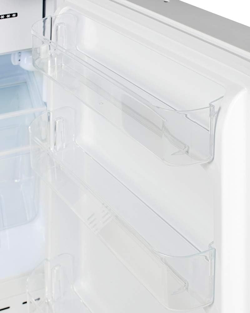 Frigorífico-congelador Summit Appliance ADA302RFZ integrado bajo encimera, compatible con la ADA, en blanco, diseñado para almacenamiento de uso general con descongelación manual, estantes de vidrio, cerradura frontal y almacenamiento en la puerta