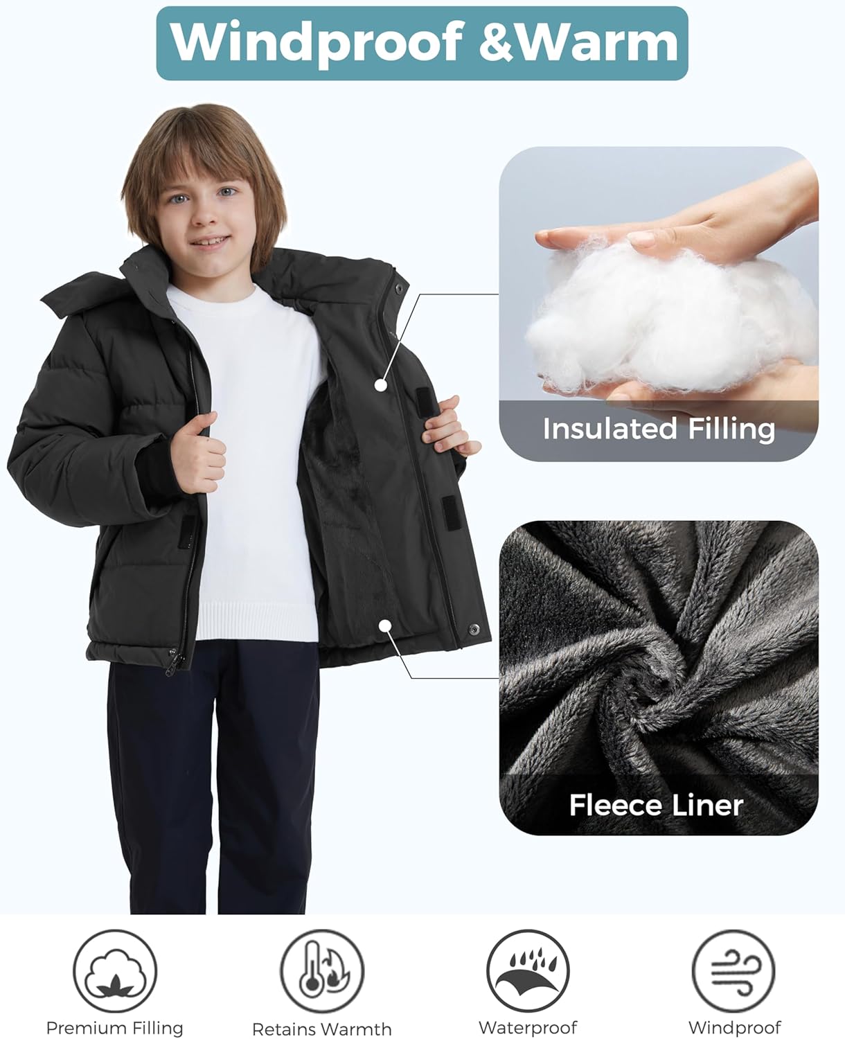 ZSHOW Boys Warm Winter Coat Soft Fleece Jacket Waterproof Snow Coat
