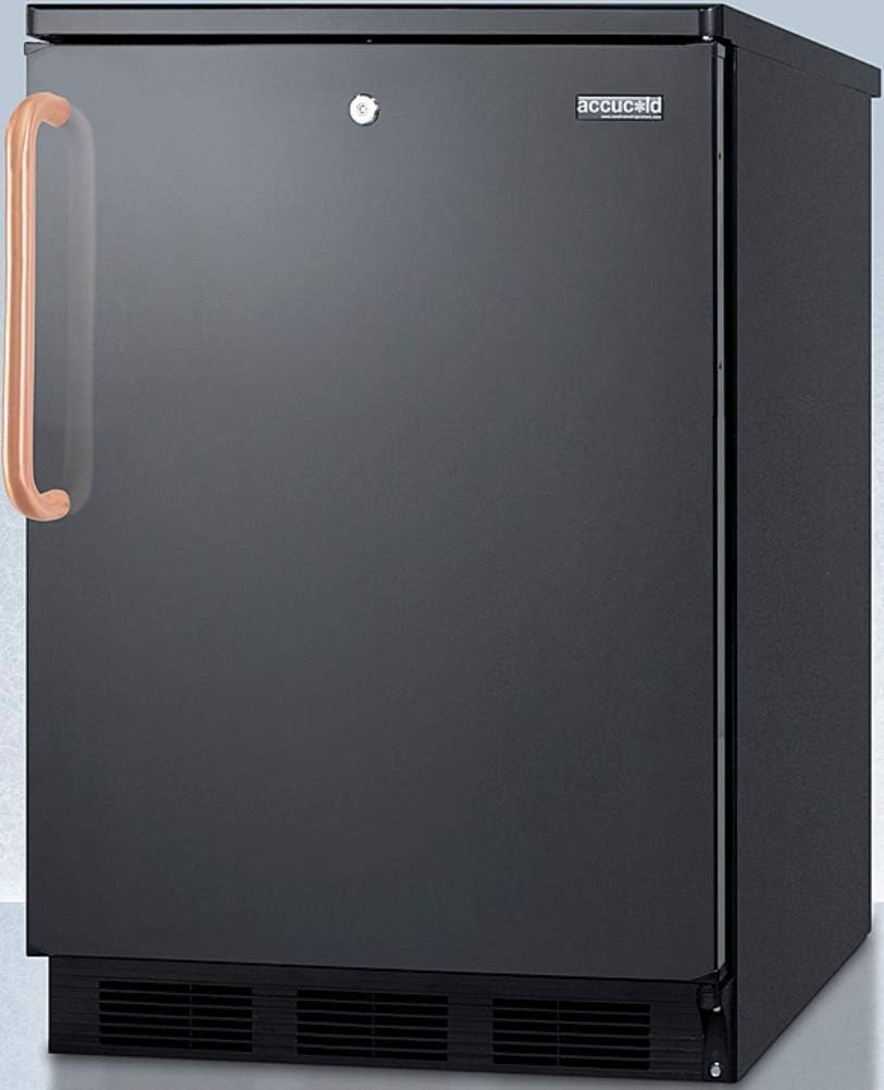 Summit Appliance FF7LBLKTBC Commercially Listed Freestanding All-Refrigerator for General Purpose Use with Front Lock, Automatic Defrost Operation, Pure Copper Handle and Black Exterior · v5