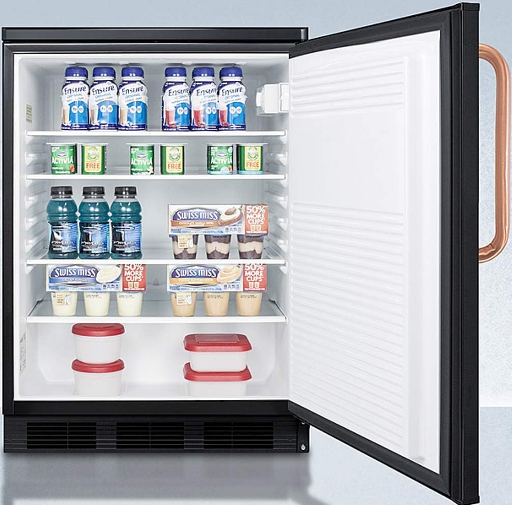 Summit Appliance FF7LBLKTBC Commercially Listed Freestanding All-Refrigerator for General Purpose Use with Front Lock, Automatic Defrost Operation, Pure Copper Handle and Black Exterior · v5