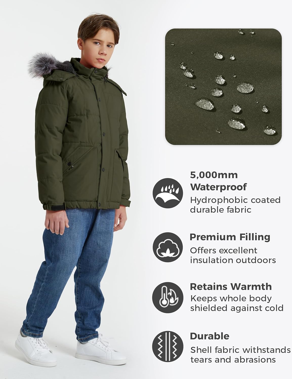 wantdo Jaket Musim Dingin Anak Laki-laki Jaket Tahan Air Jaket Bulu Hangat
