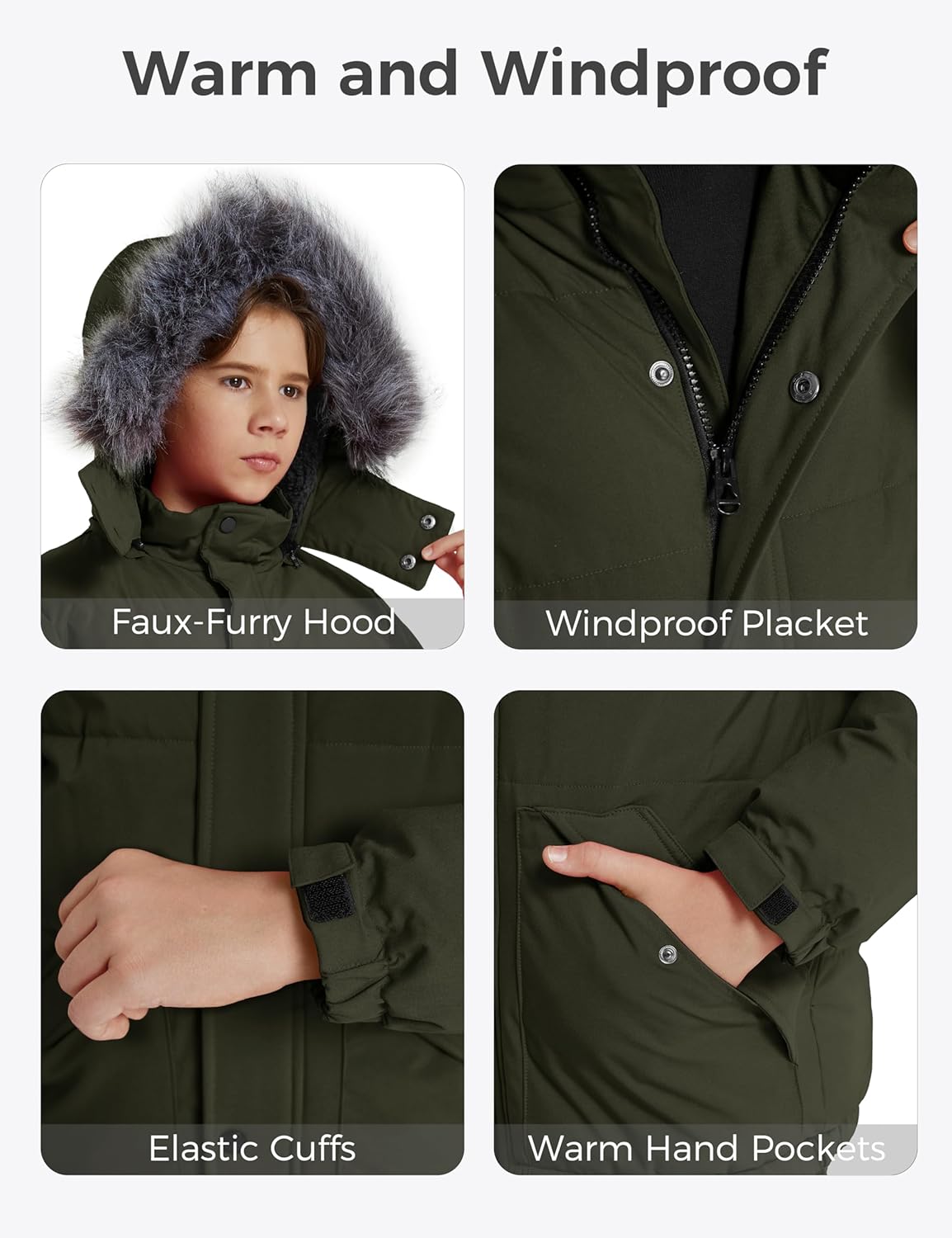 wantdo Jaket Musim Dingin Anak Laki-laki Jaket Tahan Air Jaket Bulu Hangat
