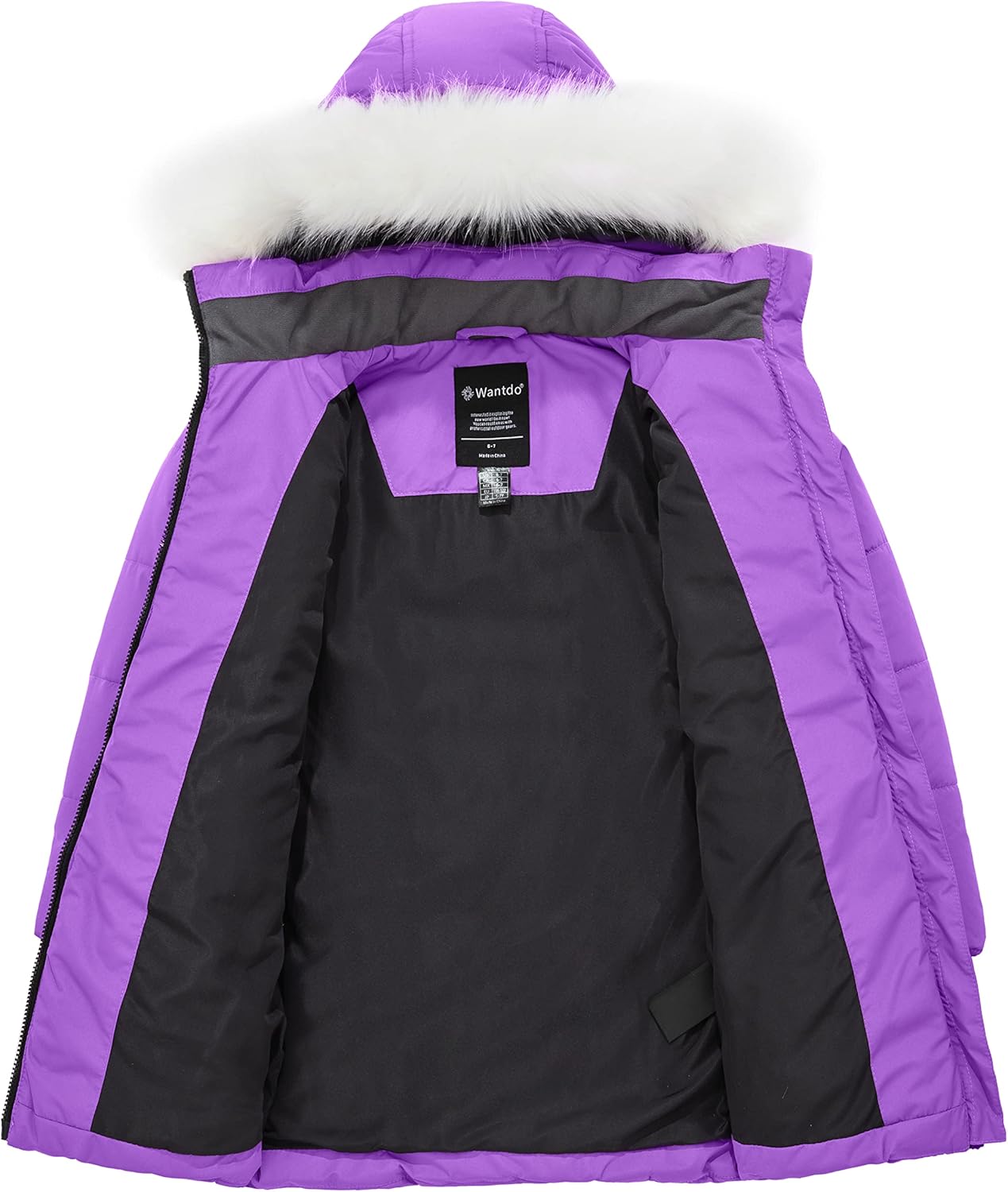 wantdo Girls Winter Coat Waterproof Long Puffer Jacket Warm Parka with Faux Fur Hood