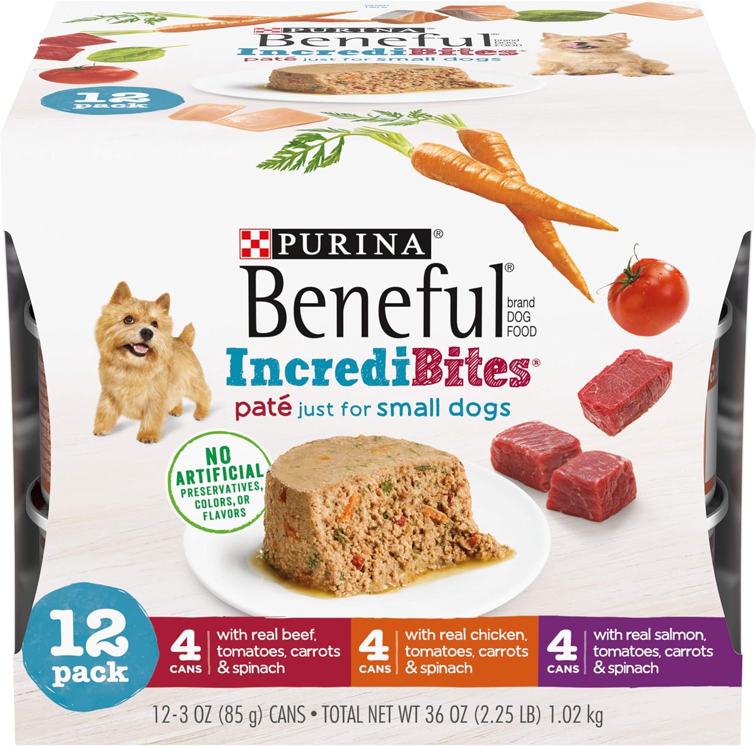 مجموعة متنوعة من طعام الكلاب الرطب من Purina Beneful Small Breed، IncrediBites Pate - (عبوتين من 12 علبة) 3 أونصات