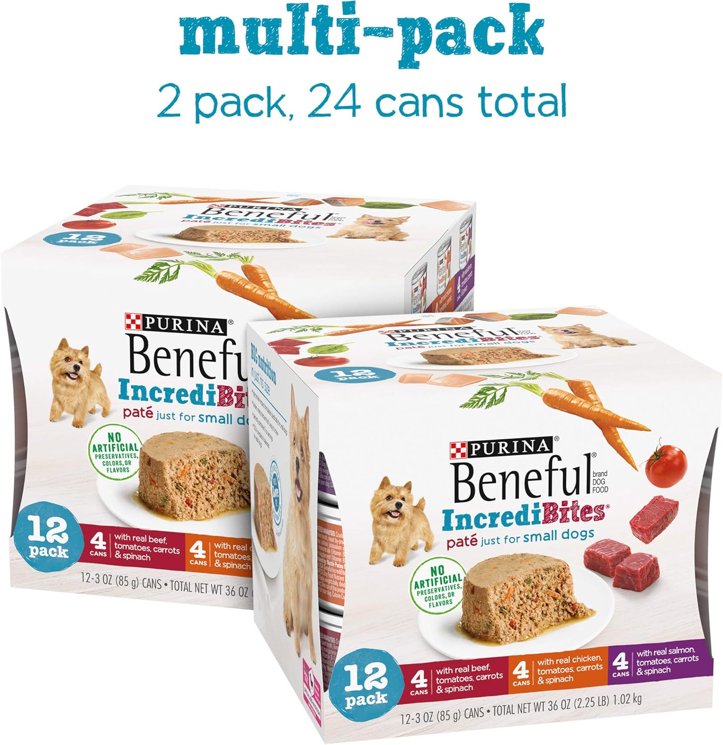 مجموعة متنوعة من طعام الكلاب الرطب من Purina Beneful Small Breed، IncrediBites Pate - (عبوتين من 12 علبة) 3 أونصات