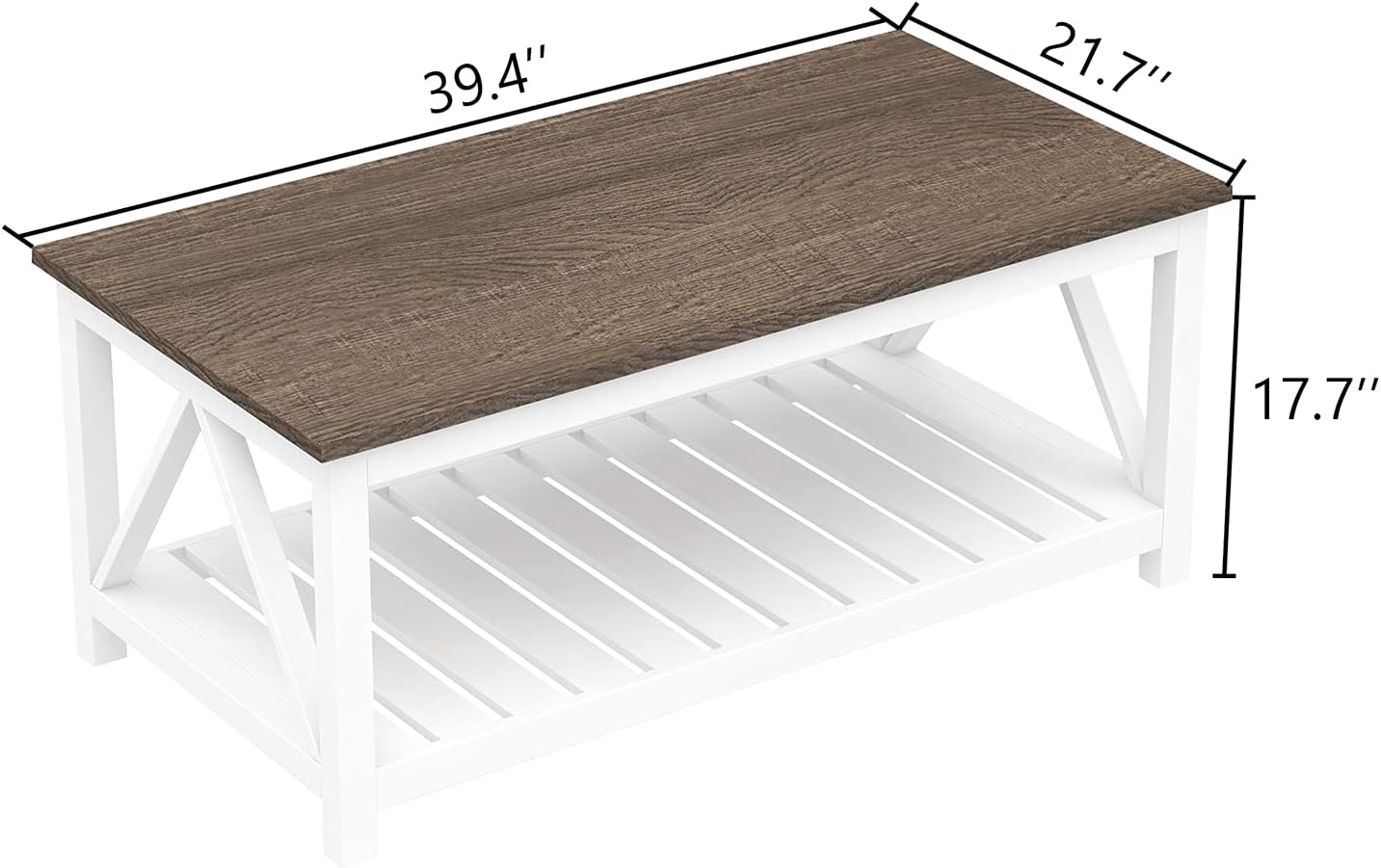 ChooChoo Farmhouse Coffee Table, Rustic Vintage Living Room Table with Shelf, 40 White · v2