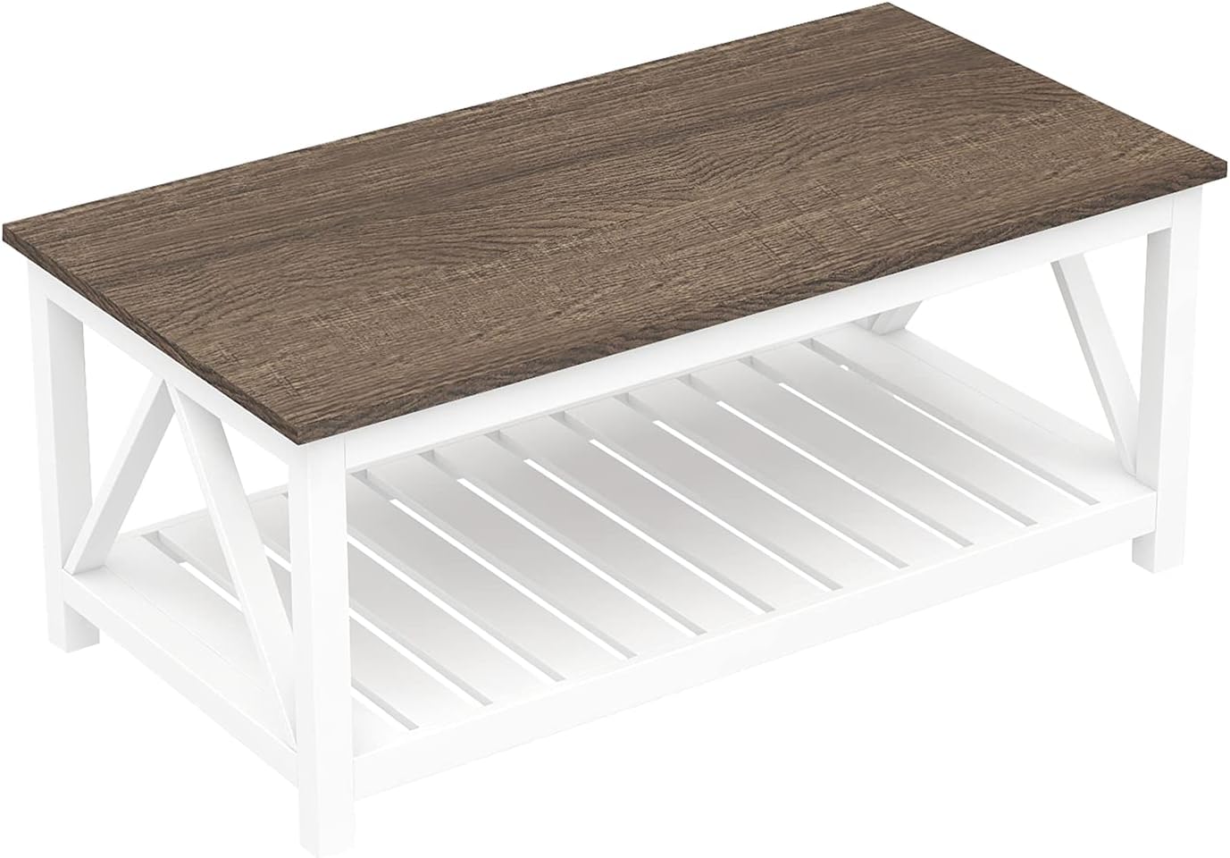 ChooChoo Farmhouse Coffee Table, Rustic Vintage Living Room Table with Shelf, 40 White · v2