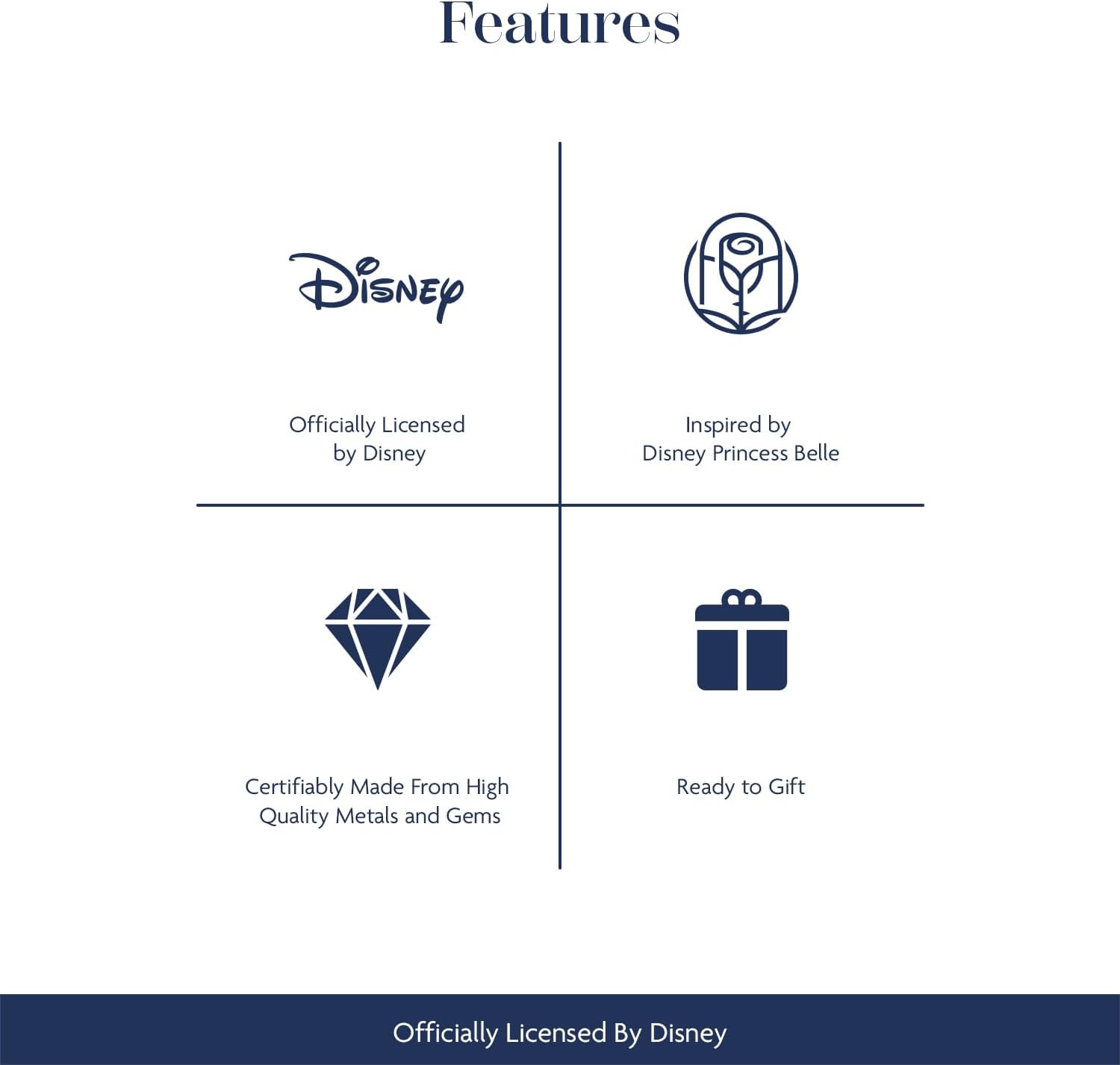 Jewelili Enchanted Disney Fine Jewelry แหวนแต่งงานทองคำขาว 14K และทองคำชมพู 1/3 กะรัต เพชรเบลลาโรสคอมโพสิต