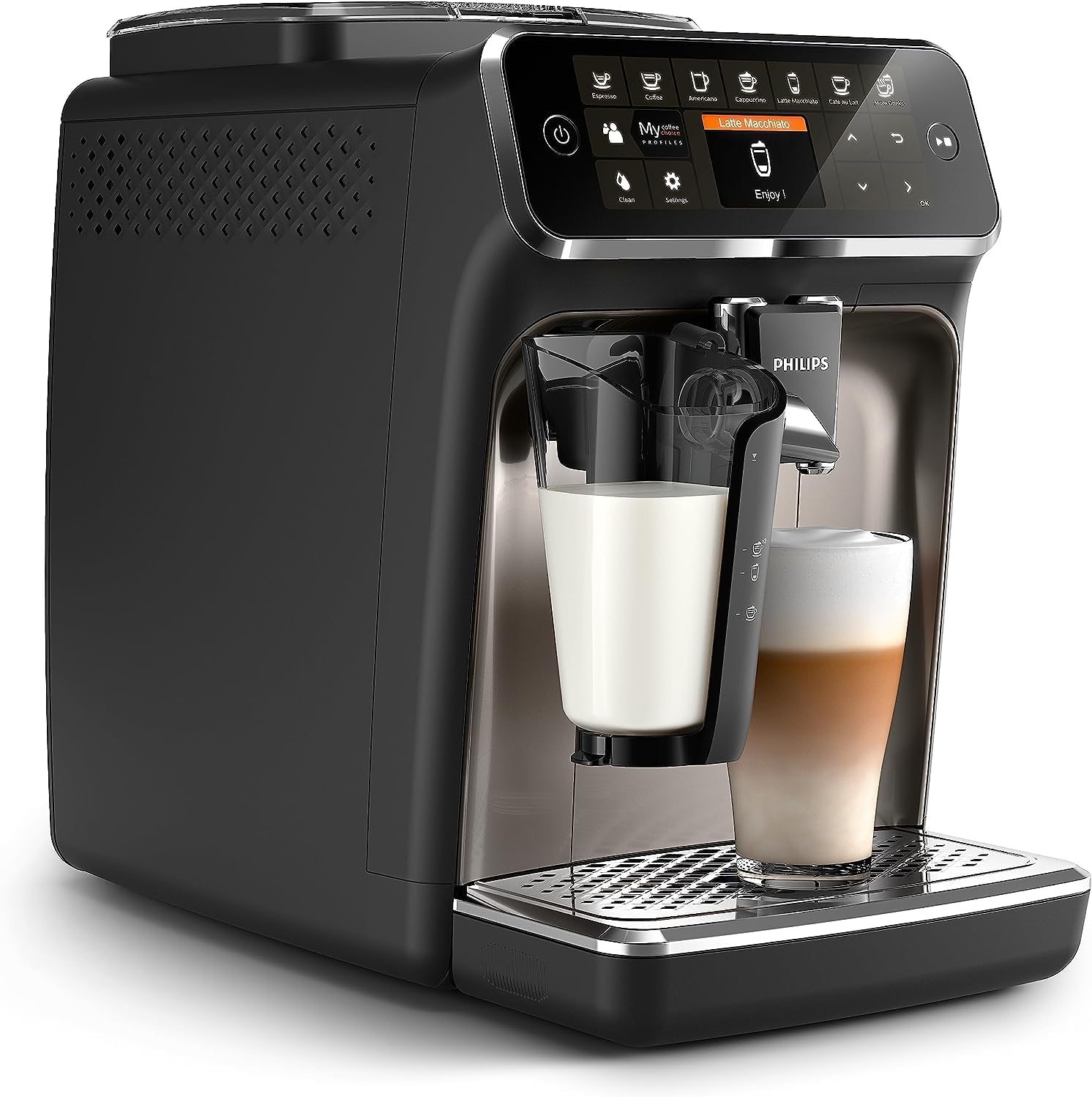 PHILIPS 4300 Series Fully Automatic Espresso Machine - LatteGo Milk Frother, 8 Coffee Varieties, Intuitive Touch Display, Black, (EP4347/94) · v2