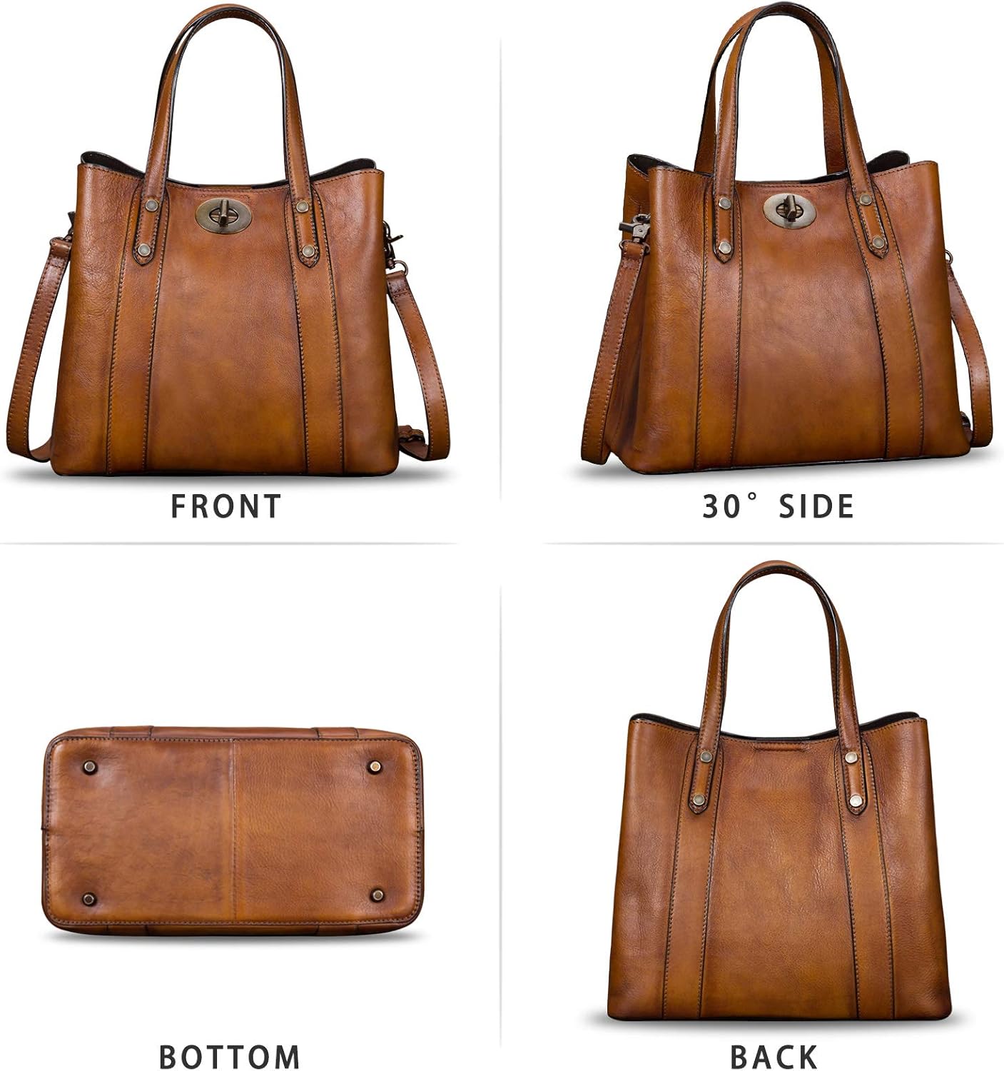 Handtaschen aus echtem Leder für Damen, Schulterriemen, Vintage-Stil, handgefertigte Schultertasche aus Rindsleder mit Griff, Tragetaschen