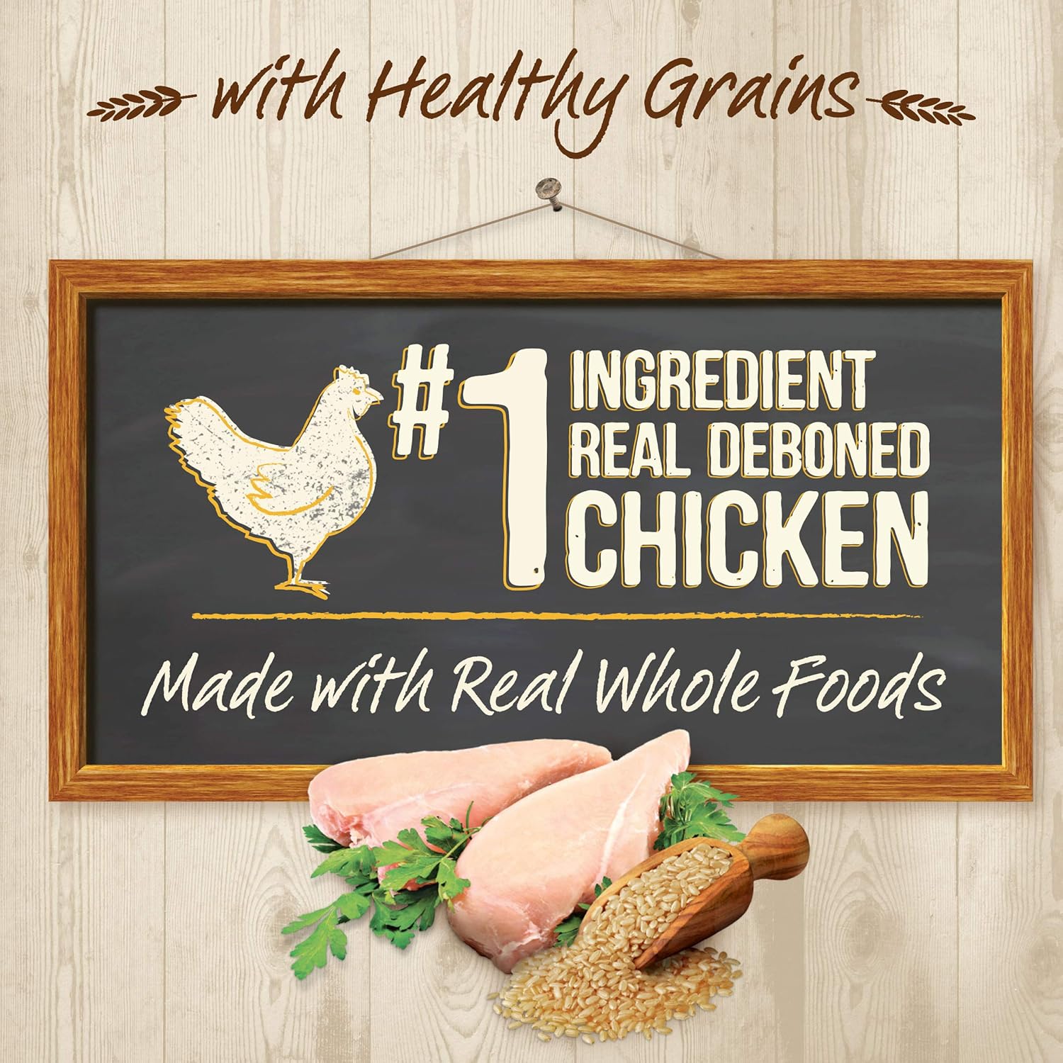 Cibo secco per gatti Merrick Purrfect Bistro Premium Healthy Grains per gatti adulti, vera ricetta di pollo e riso integrale - Sacchetto da 12,0 libbre