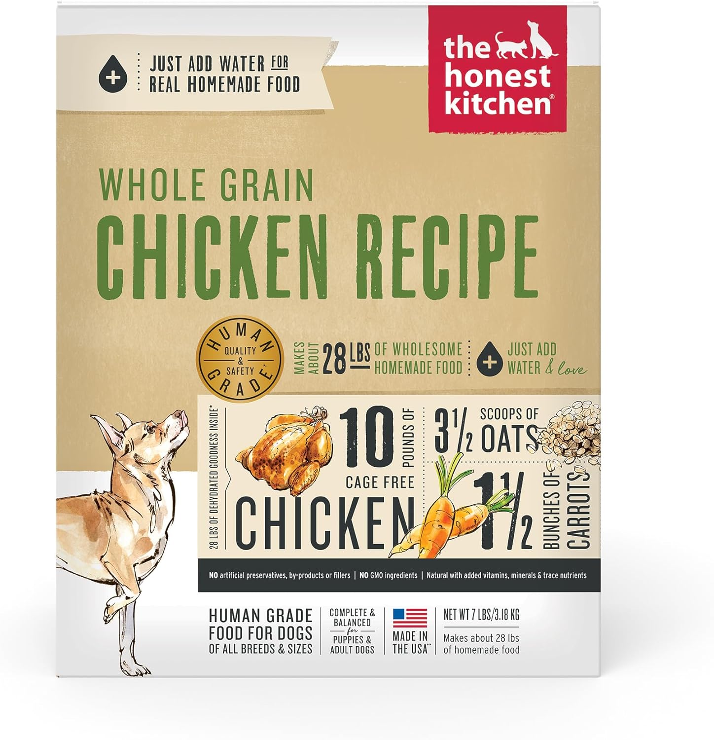 Alimento deshidratado para perros con pollo integral The Honest Kitchen, caja de 7 libras
